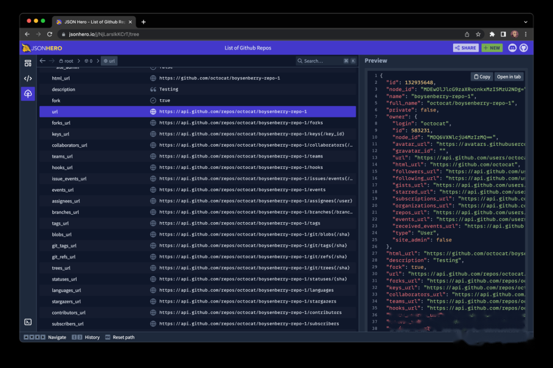 JSON URL 预览