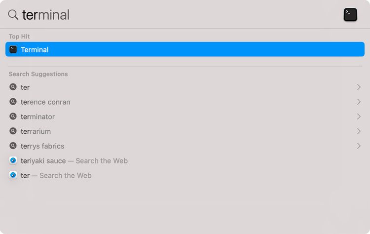 如何在Mac上打开终端Terminal 3 1644915054 使用Spotlight聚焦打开终端