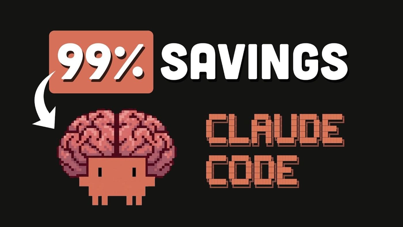 context-mode 官方演示视频缩略图:99% SAVINGS 与 Claude Code