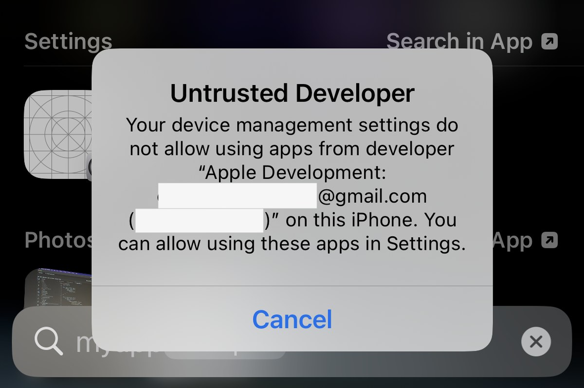 首次启动时的"Untrusted Developer"警告,需要在系统设置里信任开发者