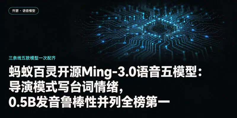 蚂蚁百灵开源Ming-3.0语音五模型：导演模式写台词情绪，0.5B发音鲁棒性并列全榜第一