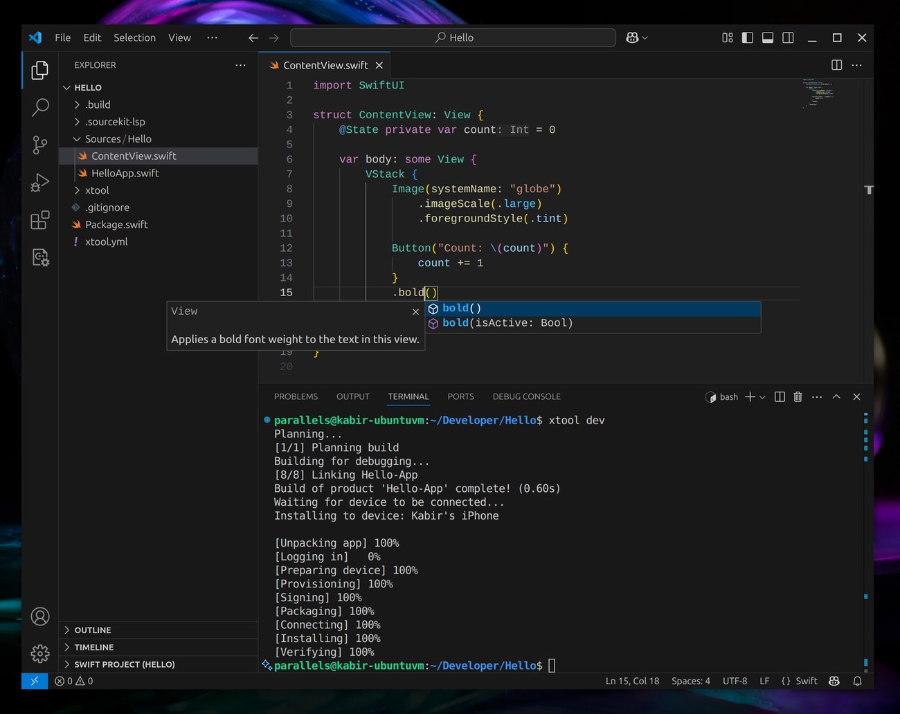 xtool 在 VS Code 中运行,终端里走完构建与装机全流程